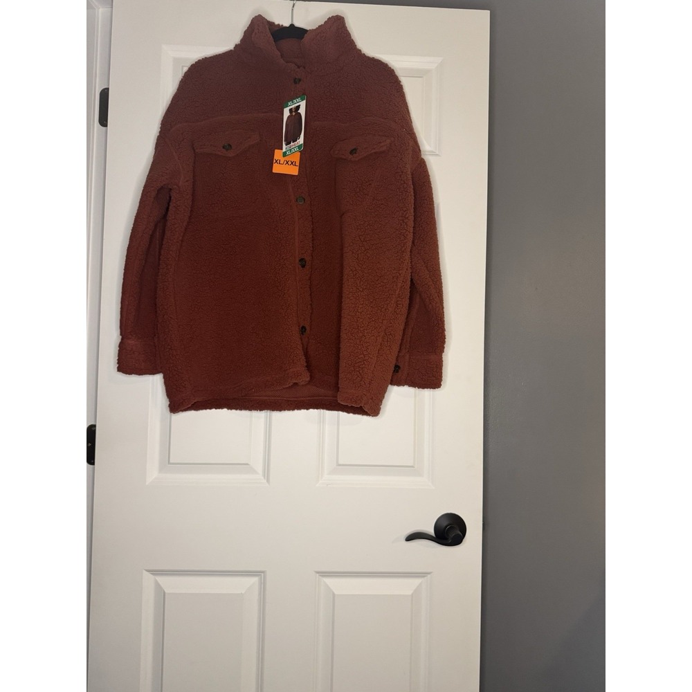 32 Heat Cozy Fleece Shirt Jacket Xl/xxl Rust Red Spiced Apple Nwt